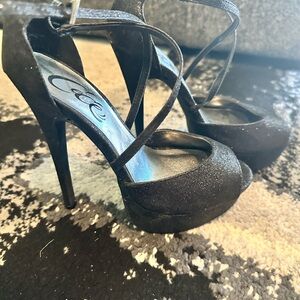 CeCe Black Glitter Strappy Heels -       Size 5 1/2